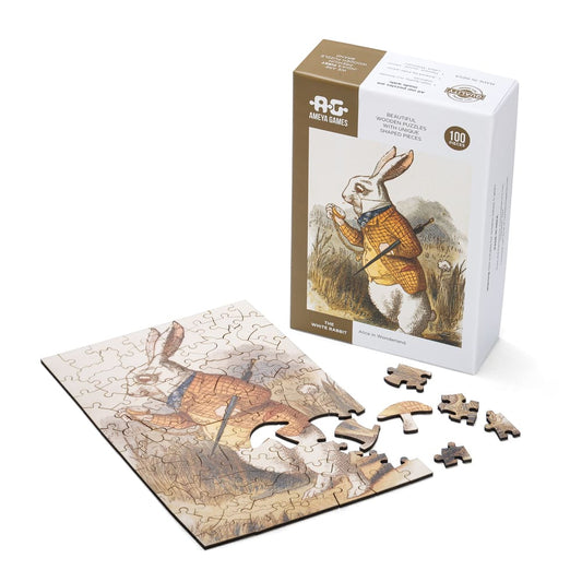 The White Rabbit - 100 piece fun wooden jigsaw puzzle